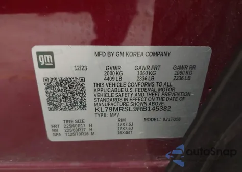 2024 Chevrolet Trailblazer Awd Lt from USA, damaged, VIN KL79MRSL9RB145382